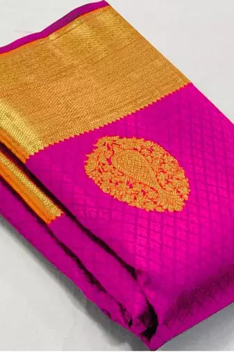 Pink  silk blend jacuard work festival saree with unstitched blouse piece