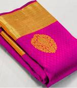 Pink  silk blend jacuard work festival saree with unstitched blouse piece
