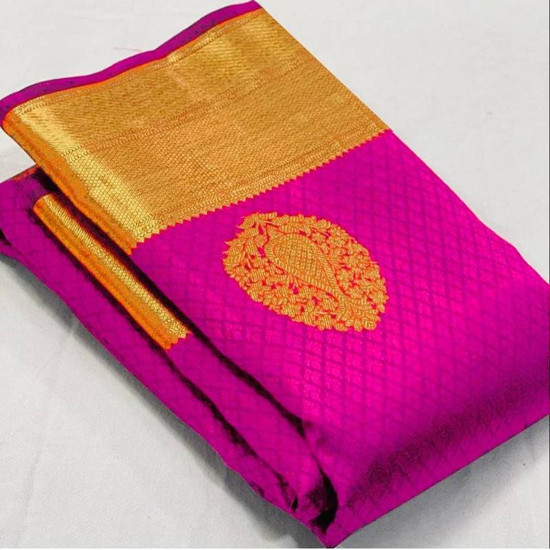 Pink  silk blend jacuard work festival saree with unstitched blouse piece