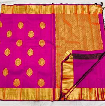 Pink  silk blend jacuard work festival saree with unstitched blouse piece 2