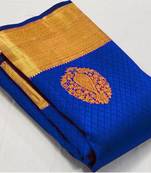 Blue  silk blend jacuard work festival saree with unstitched blouse piece