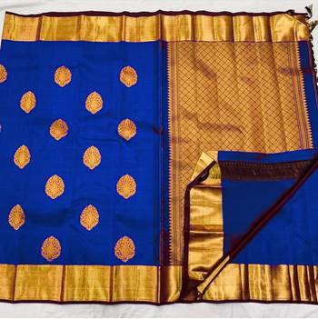 Blue  silk blend jacuard work festival saree with unstitched blouse piece 2