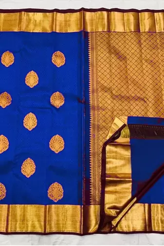 Blue  silk blend jacuard work festival saree with unstitched blouse piece