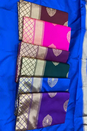 Blue  silk blend jacuard work festival saree with unstitched blouse piece