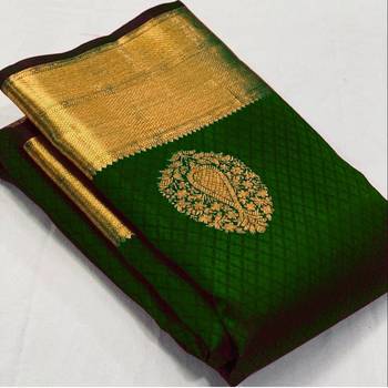 Green  silk blend jacuard work festival saree with unstitched blouse piece 1