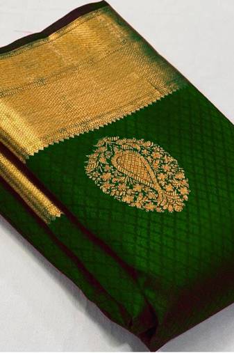 Green  silk blend jacuard work festival saree with unstitched blouse piece