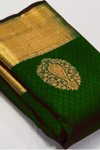 Green  silk blend jacuard work festival saree with unstitched blouse piece