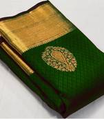 Green  silk blend jacuard work festival saree with unstitched blouse piece