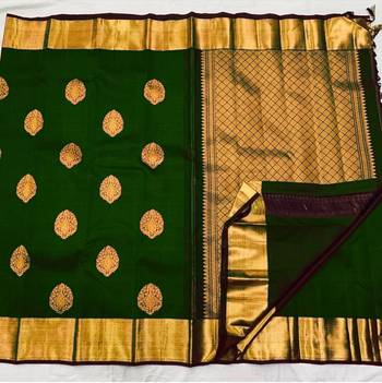 Green  silk blend jacuard work festival saree with unstitched blouse piece 2