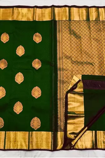 Green  silk blend jacuard work festival saree with unstitched blouse piece