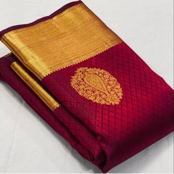 Maroon  silk blend jacuard work festival saree with unstitched blouse piece 1