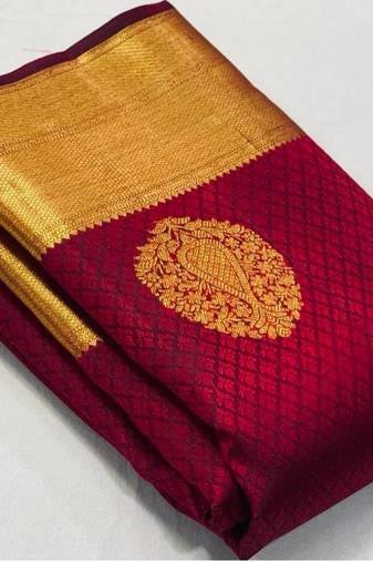 Maroon  silk blend jacuard work festival saree with unstitched blouse piece