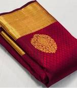 Maroon  silk blend jacuard work festival saree with unstitched blouse piece