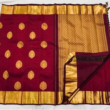 Maroon  silk blend jacuard work festival saree with unstitched blouse piece 2