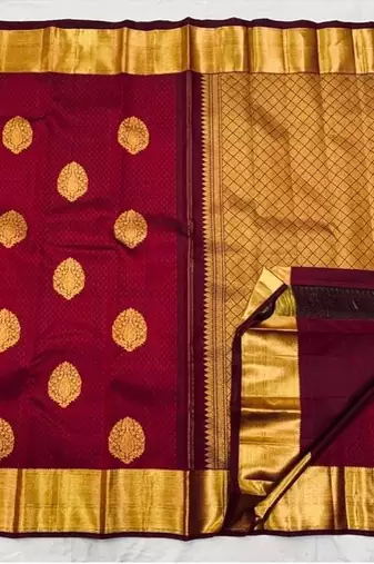 Maroon  silk blend jacuard work festival saree with unstitched blouse piece