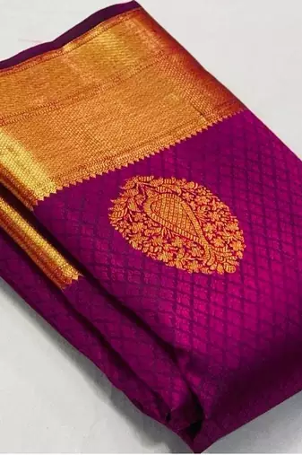 Wine  silk blend jacuard work festival saree with unstitched blouse piece
