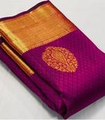 Wine  silk blend jacuard work festival saree with unstitched blouse piece