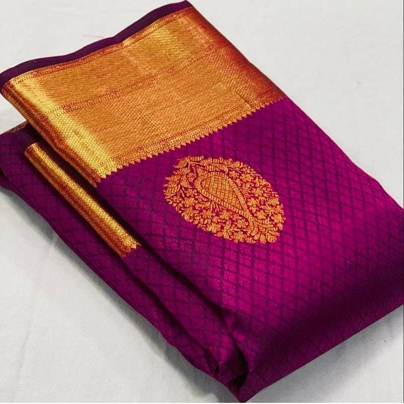 Wine  silk blend jacuard work festival saree with unstitched blouse piece