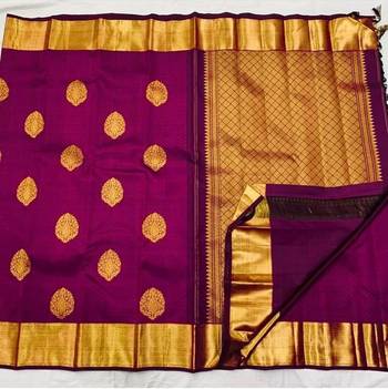 Wine  silk blend jacuard work festival saree with unstitched blouse piece 2