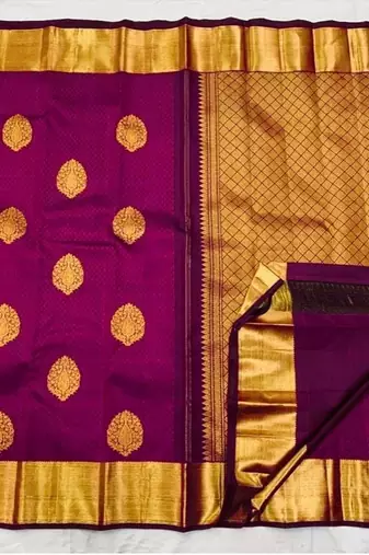 Wine  silk blend jacuard work festival saree with unstitched blouse piece