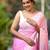 Baby pink linen jacuard work festival saree with unstitched blouse piece