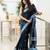 Black linen jacuard work festival saree with unstitched blouse piece