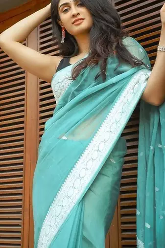 Rama  linen jacuard work festival saree with unstitched blouse piece