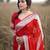 Red linen jacuard work festival saree with unstitched blouse piece