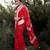 Red linen jacuard work festival saree with unstitched blouse piece