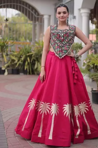 Roman Lehenga Choli Set With Kutchi Embroidery And Gota Work