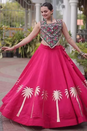 Roman Lehenga Choli Set With Kutchi Embroidery And Gota Work
