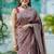 Maroon  silk blend jacuard work festival saree with unstitched blouse piece