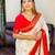 White red  silk blend jacuard work festival saree with unstitched blouse piece