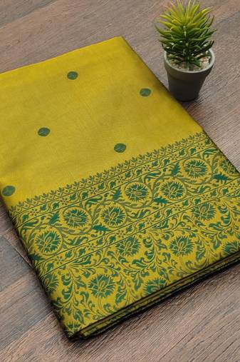 Light green silk blend jacuard work festival saree with unstitched blouse piece