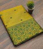 Light green silk blend jacuard work festival saree with unstitched blouse piece