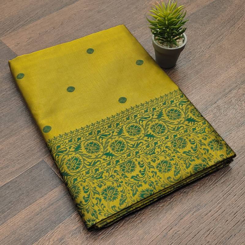 Light green silk blend jacuard work festival saree with unstitched blouse piece