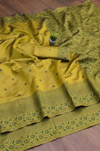 Light green silk blend jacuard work festival saree with unstitched blouse piece
