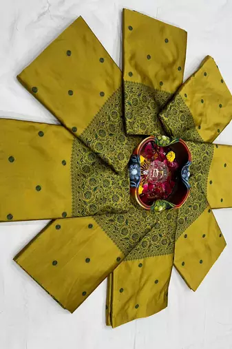 Light green silk blend jacuard work festival saree with unstitched blouse piece