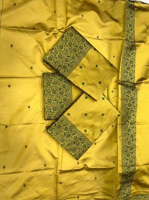 Light green silk blend jacuard work festival saree with unstitched blouse piece 4