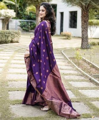 Purple silk blend jacuard work festival saree with unstitched blouse piece 3