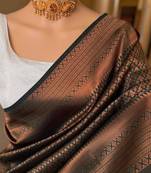 Black silk blend jacuard work festival saree with unstitched blouse piece