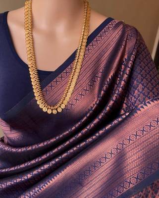 Blue silk blend jacuard work festival saree with unstitched blouse piece 1