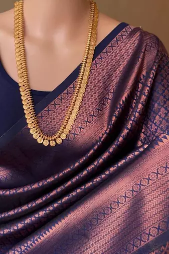 Blue silk blend jacuard work festival saree with unstitched blouse piece