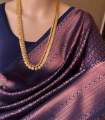 Blue silk blend jacuard work festival saree with unstitched blouse piece