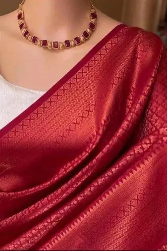 Maroon silk blend jacuard work festival saree with unstitched blouse piece