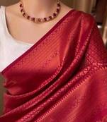 Maroon silk blend jacuard work festival saree with unstitched blouse piece
