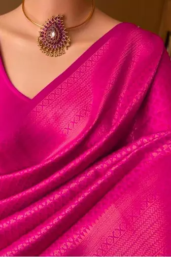 Pink silk blend jacuard work festival saree with unstitched blouse piece