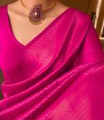 Pink silk blend jacuard work festival saree with unstitched blouse piece