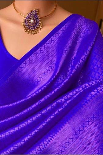 Royal blue silk blend jacuard work festival saree with unstitched blouse piece