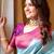 Turquoise purple silk blend jacuard work festival saree with unstitched blouse piece